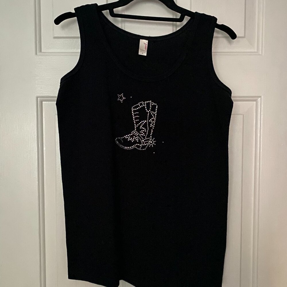 ANVIL Sequin Western Boot Tank Black Sz S